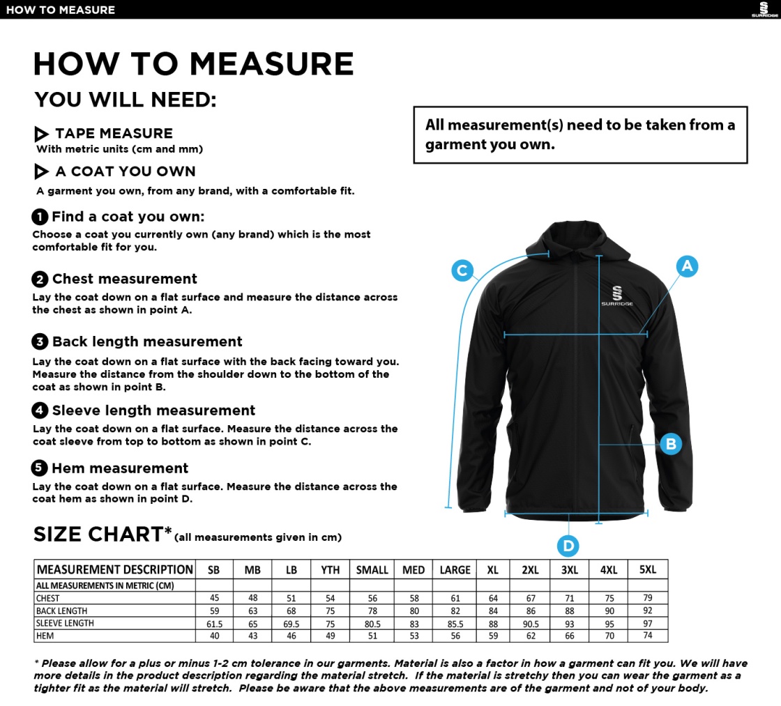 Brown Cow Rounders Training Jacket : Black - Size Guide