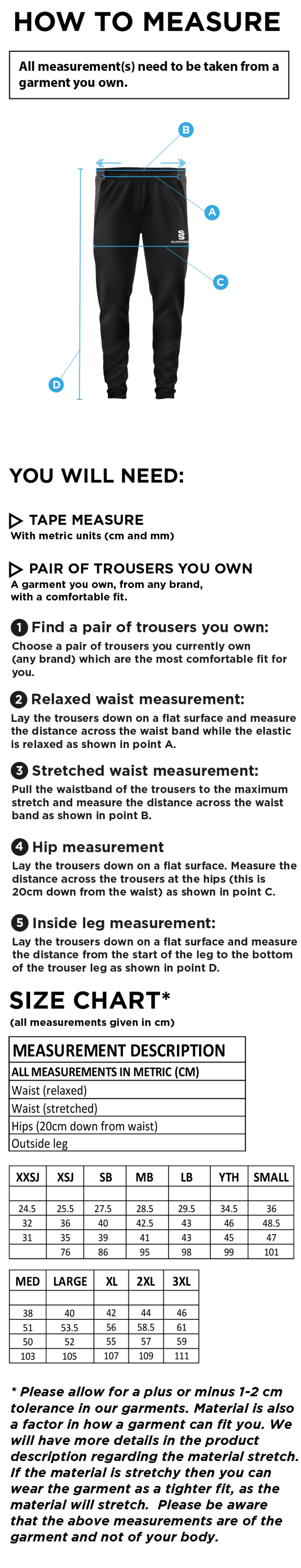 Brown Cow Rounders Tek Slim Training Pants : Black - Size Guide