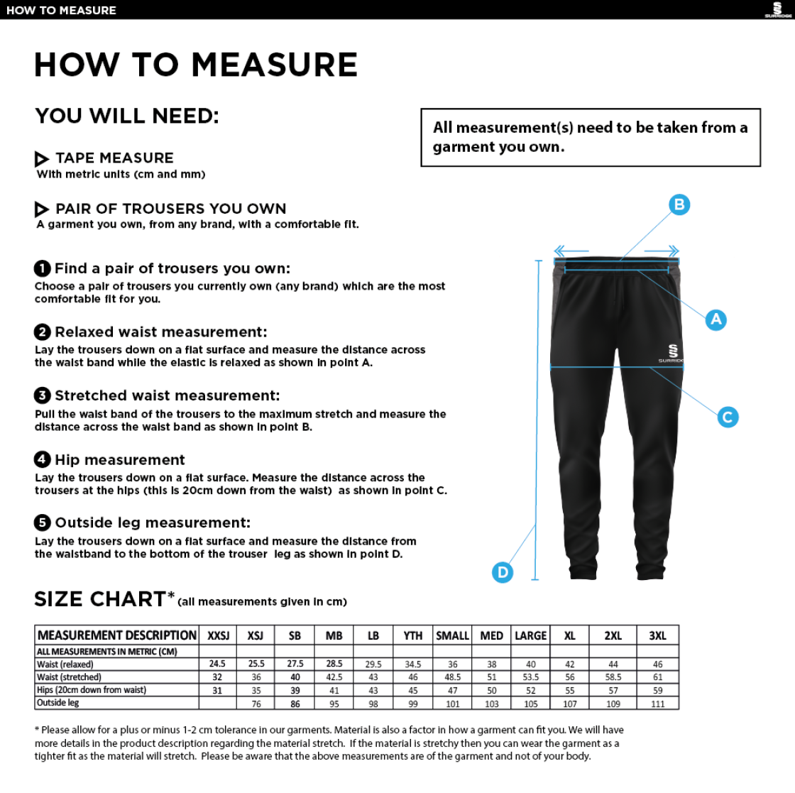 Brown Cow Rounders Tek Slim Training Pants : Black - Size Guide