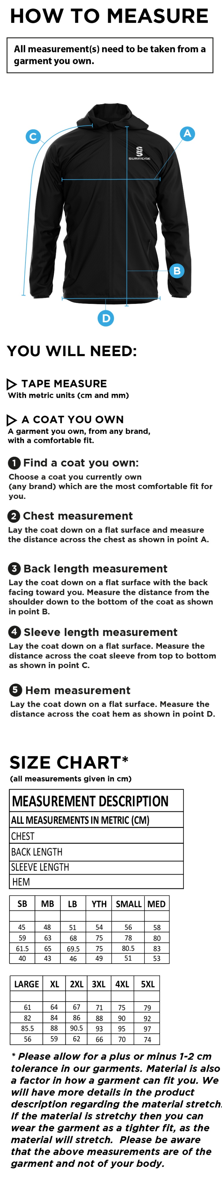 Brown Cow Rounders Training Jacket : Black - Size Guide